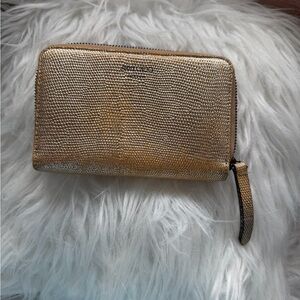 Jimmy Choo Metallic Gold Textured Zip Wallet with Wristlet